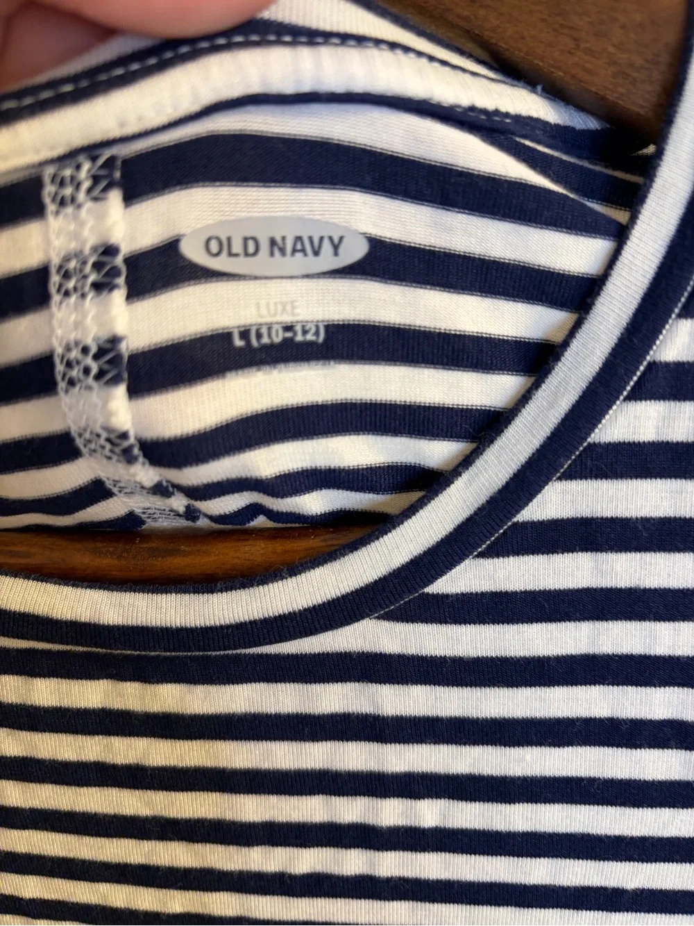 Old Navy Luxe Girls L 10-12 Navy White Striped T-Shirt High Low Hem Stretch